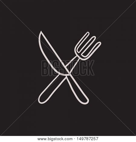 Knife and fork vector sketch icon isolated on background. Hand drawn Knife and fork icon. Knife and fork sketch icon for infographic, website or app.