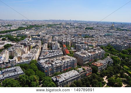 View from the Eiffel Tower towards St-Germain in Paris, France.