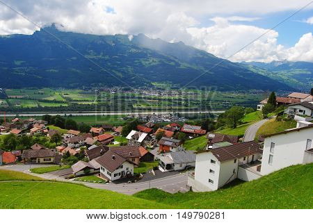 View over Triesenberg village in Principality Liechtenstein.