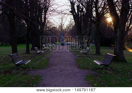 a metal benches in a park of Brombach park Germany