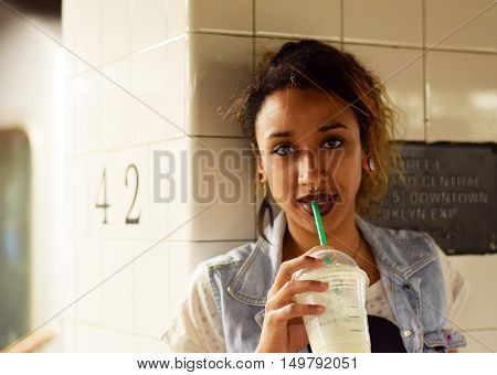 Girl Drinking Coffee In New York