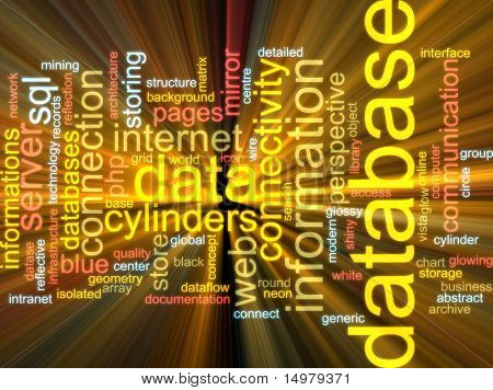 Word cloud käsite kuvitus tietokanta varastointi hehkuva valo vaikutukset