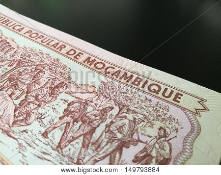 Close up of Mozambican Metical, Mozambique paper bank note, Mocambique money