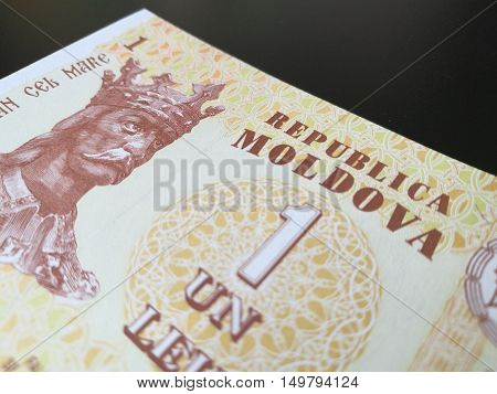 Moldovan leu, close up of Moldova paper bank note money