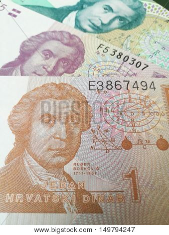 Republika Hrvatska money background, close up of Croatian kuna