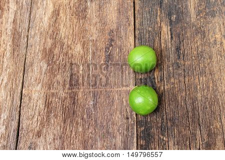 lime on the wooden table top view
