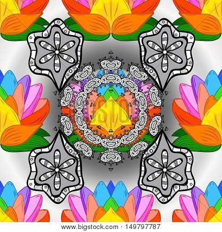 Vector lotus flowers pattern. Oriental background. Floral seamless pattern. Vector illustration.