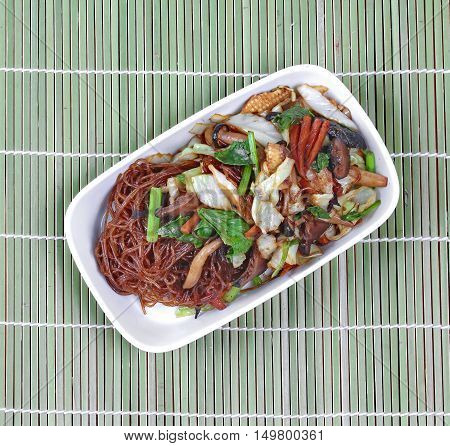 Chinese Vegetable festival  food as fried vermicelli with mixed vegetable.