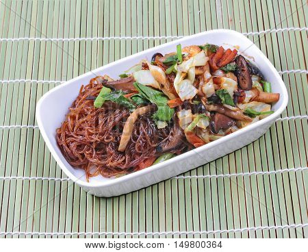 Chinese Vegetable festival  food as fried vermicelli with mixed vegetable.