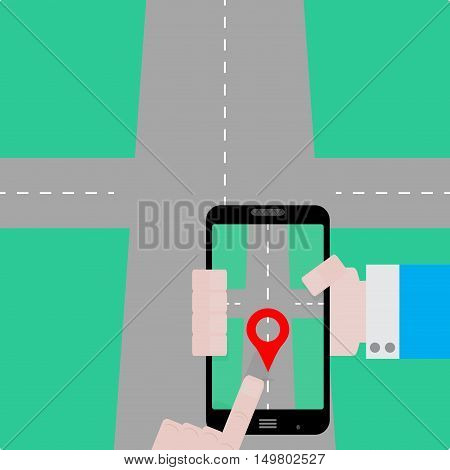 GPS navigator concept. Create a route. Gps map navigation on smarphone gps tracking with satellite. Vector illustration