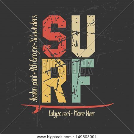 Surfing design graphics for t-shirt, vintage design. Australia surfers wear. Vector illustration
