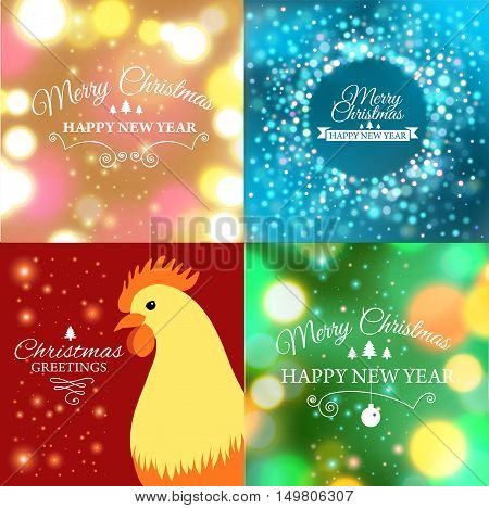 Vector illustration of Set of Merry Christmas postcard with designed text.