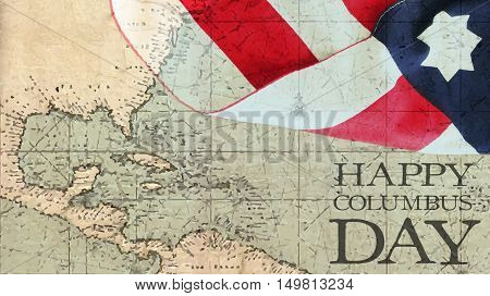 Happy Columbus Day. Usa Flag and Chart.