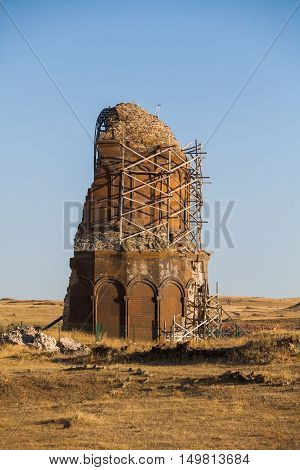 Color image of a church in Ani Turkey. Ani used to be the capital of the Bagratid Armenian kingdom between 961 and 1045.