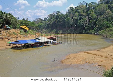 Tourist Boats On Tembeling River In Taman Negara National Park