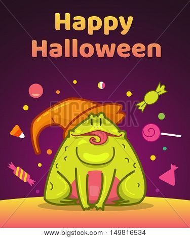 Toad and candy, Halloween character, Vector illustration background