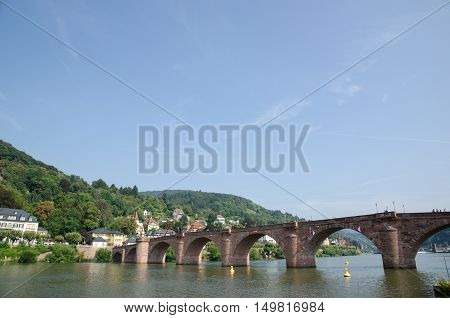 HEIDELBERG, GERMANY - SEPTEMBER 15: The old bridge Alte Brucke across the river Neckar in the old german city Heidelberg on September 15, 2016.