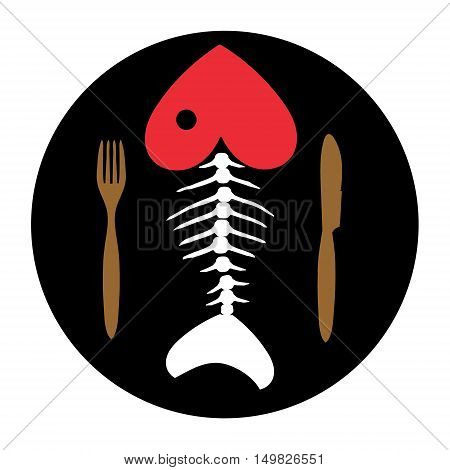 Love to fish. Fish skeleton. Fish bone on chalkboard with Cutlery .Vector illustration.