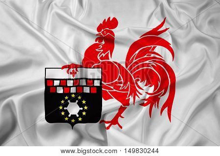 Waving Flag of Charleroi Belgium, with beautiful satin background. 3D illustration