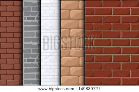 Brick Texture Vector Background. Set Texture Of A Tile. Cartoon Background For Game Elements Isolate