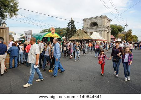 Chisinau, Republic of Moldova - October 1, 2016: Celebration of National Wine Day at the Great National Assembly Square of the Moldovan capital