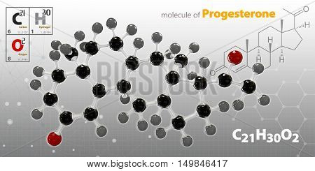 Illustration Of Progesterone Molecule Isolated Gray Background