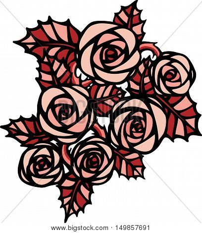 Beautiful monochromepink  rose flower in tatto style