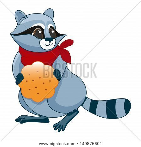 Raccoon in a red handkerchief with cracker
