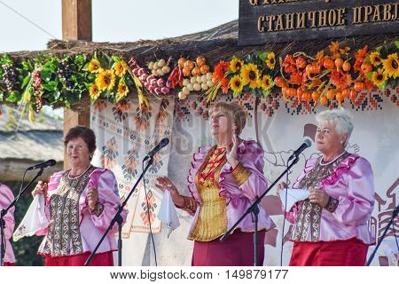 Folk Singer At A Concert In The Cossack Village Of Ataman. Folk Songs.