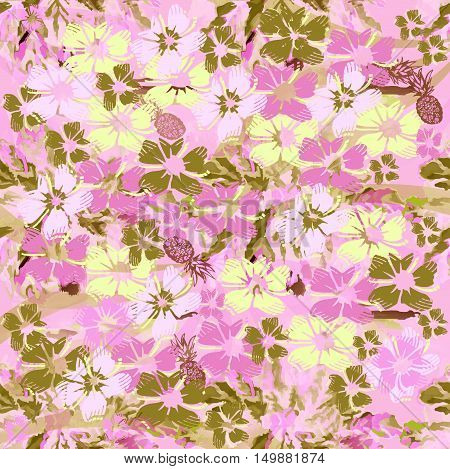 pineapple flower and summer background tropical print illustration pattern design