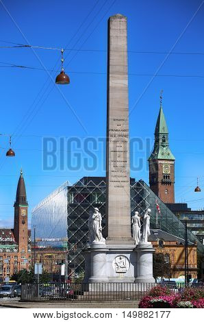 COPENHAGEN DENMARK - AUGUST 16 2016: The Liberty Memorial is placed on Vesterbrogade and was erected in 1779. year in Copenhagen Denmark on August 16 2016.