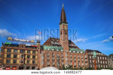 COPENHAGEN DENMARK - AUGUST 15 2016: Scandic Palace Hotel is a residential hotel on City Hall Square(The hotel was built by Anders Jensen from 1909. ) in Copenhagen Denmark on August 15 2016.