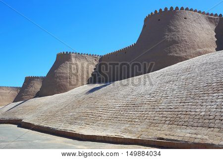 The Ichan-Kala Fortress.Uzbekistan.Stone architectural religious monuments of the middle ages in Asia.