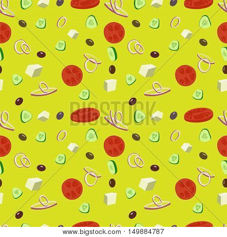 Greek salad vector seamless pattern background illustration