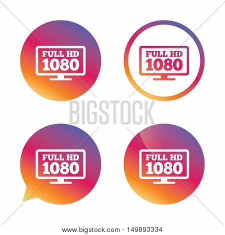 Full hd widescreen tv sign icon. 1080p symbol. Gradient buttons with flat icon. Speech bubble sign. Vector