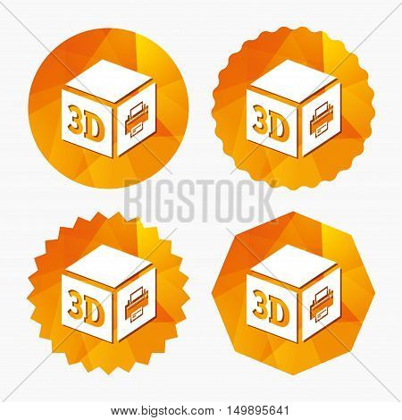 3D Print sign icon. 3d cube Printing symbol. Additive manufacturing. Triangular low poly buttons with flat icon. Vector