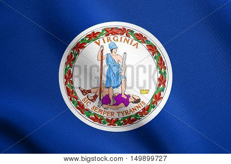 Virginian official flag symbol. American patriotic element. USA banner. United States of America background. Flag of the US state of Virginia waving in the wind with detailed fabric texture, illustration
