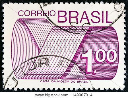 BRAZIL - CIRCA 1974: A stamp printed in Brazil shows Mark Post and Emblem, circa 1974.