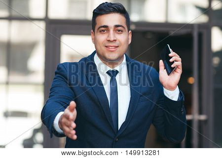 Employer welcoming new employees in team. Cooperation, partnership, collaboration concept