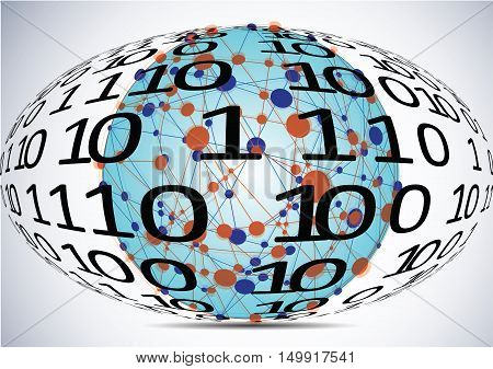 Technology koncept.Binary background . Vector Technology.Globe consisting of binary codes.Computer network.