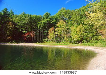 Crystal clear waters of the Walden Pond in Concord, Massachusetts, USA.