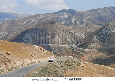 Mountainous road to Xinaliq village in Azerbaijan.