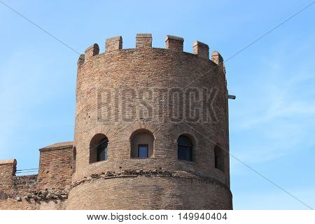The bastion of a medieval castle in Rome, Italy