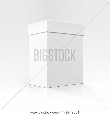 Vector Blank White Vertical Rectangular Carton box in Perspective for package design Close up Isolated on White Background