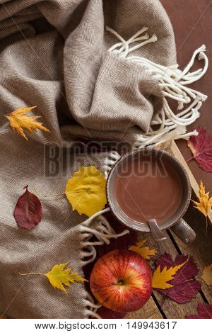 hot chocolate warming drink wool throw cozy autumn leaves
