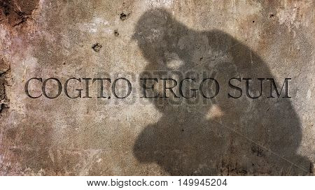 Cogito Ergo Sum. A Latin philosophical proposition that means I think, therefore I am.