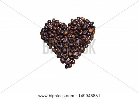 An heart made with brewed coffee beans