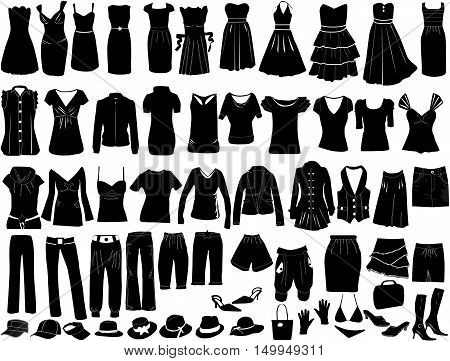 Evening dresses and accessories , vector ilustration .
