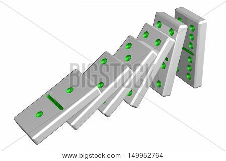 Concept: domino effect isolated on white background. 3D rendering.