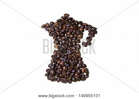 A mocha made with coffee beans on a white background